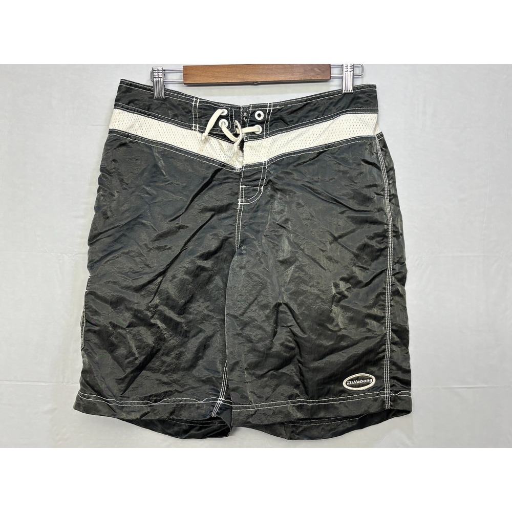 Billabong Bottom Board Shorts Mens Black Logo Surf Swim Trunks Flat Front 32X10